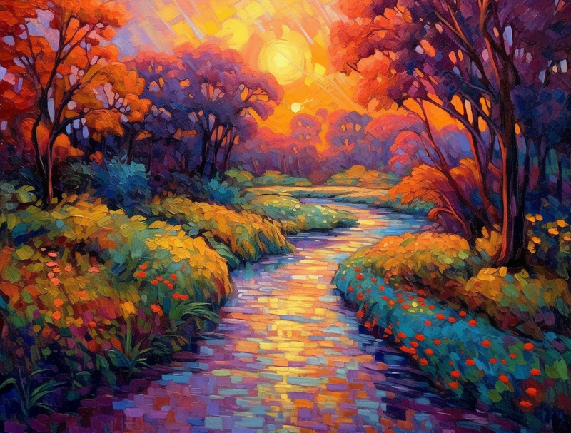 印象派画风夕阳公园自然风景画,插画/手绘图,插画/手绘图库,插画/手绘图下载,插画/手绘